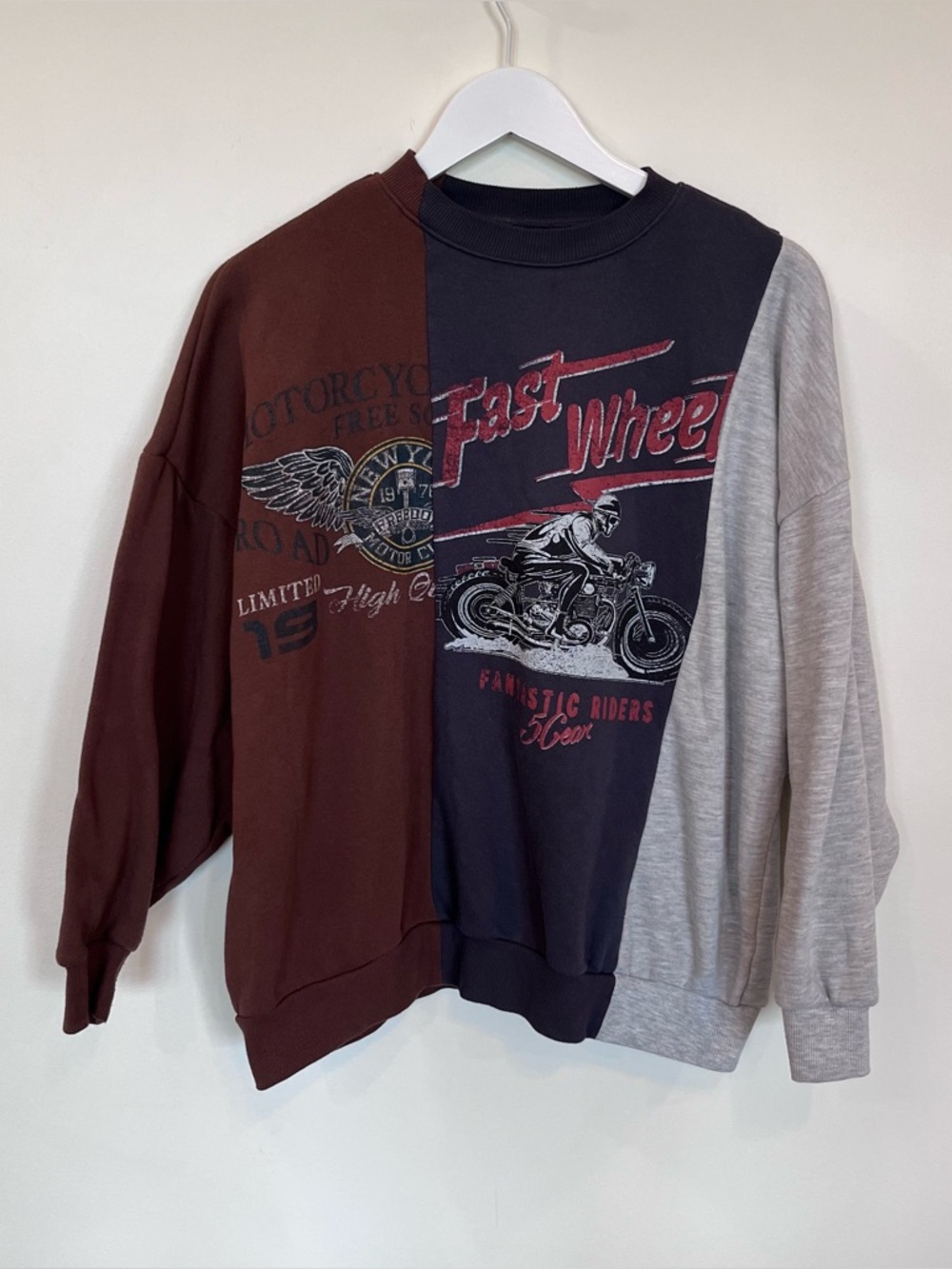 Modish Rebel Womens Colorblock Sweatshirt Biker Motorcycle Fast Oversized XS